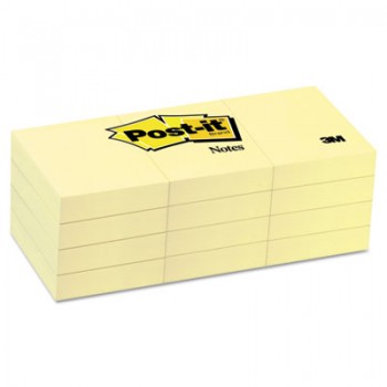 MMM 653YW 3M Post It Pads Canary Yellow 1.5x2 12-100 Per Pack