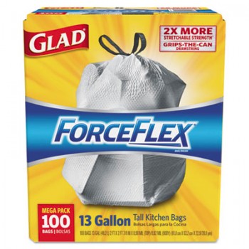 CLO 70427 White Forceflex Drawstring 13 Gallon Tall Kitchen Liners 100 Per Case