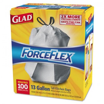 CLO 70427 White Forceflex Drawstring 13 Gallon Tall Kitchen Liners 100 Per Case