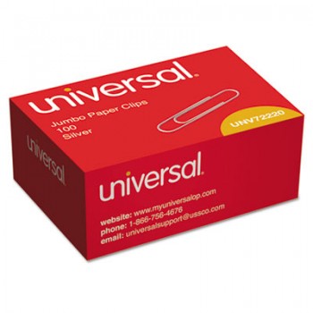 UNV 72220 Jumbo Smooth Paper Clips Silver 1000 Per Box