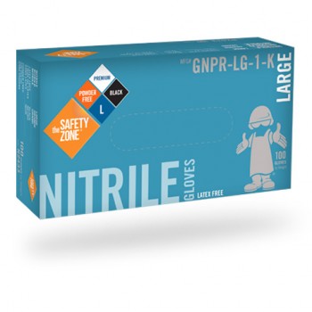 Safety Zone GNPRLGBK Black Large Powder-Free 4 MIL Nitrile Glove 100 Per Box