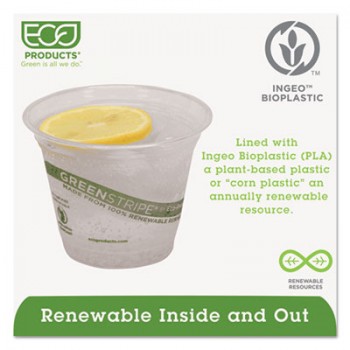 ECO EPCC9SGS 9 Oz Green Stripe Renewable & Compostable Cold Cups 1000 Per Case