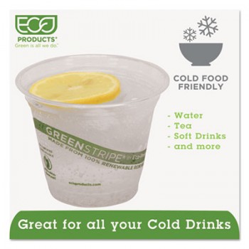 ECO EPCC9SGS 9 Oz Green Stripe Renewable & Compostable Cold Cups 1000 Per Case