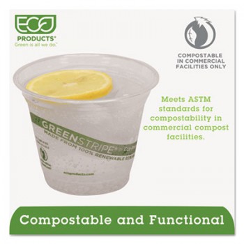 ECO EPCC9SGS 9 Oz Green Stripe Renewable & Compostable Cold Cups 1000 Per Case
