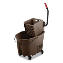 RCP FG758088BRN WaveBreak 2.0 35 QT Brown Bucket & Side Press Wringer Fits 12-32oz Mop Head